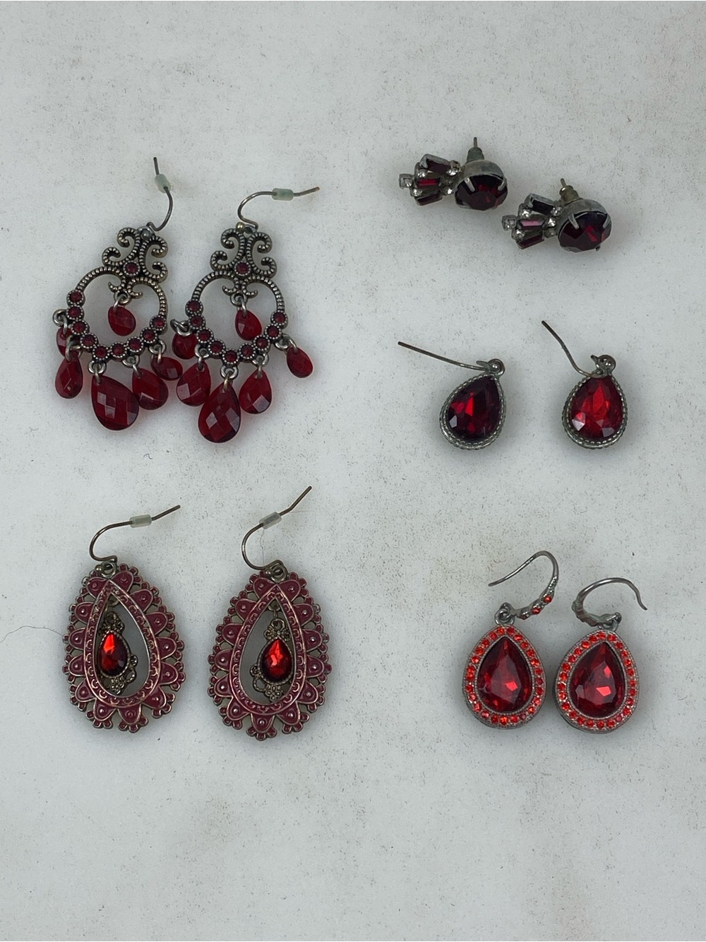 Red Teardrop & Chandelier Earrings Set - Women Jewelry